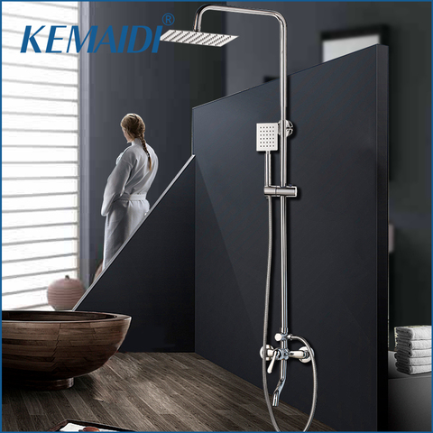 KEMAIDI Chrome finition pluie robinet de douche ensemble mitigeur de baignoire douche robinet & étagère de rangement mitigeur de douche robinet d'eau ► Photo 1/6