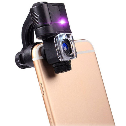 Universel Portable 90X lumière LED Illuminant Identification Loupe UV lumière Loupe poche Clip Microscope pour téléphone intelligent ► Photo 1/6