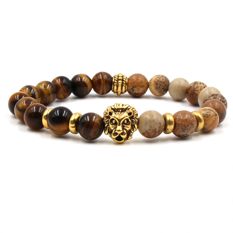 Bracelets Chakra en pierre naturelle pour hommes, ensemble de perles rondes en zircone, motif lion, meilleur cadeau ► Photo 1/6
