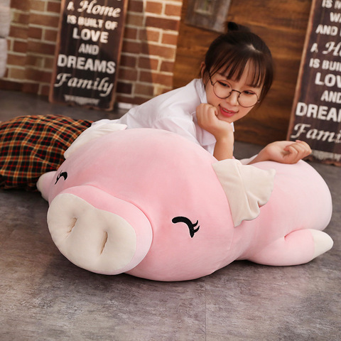 Poupée en peluche cochon Squishy couché, Animal en peluche doux, chauffe-main, oreiller, couverture, cadeau réconfortant pour bébé, 40-110CM ► Photo 1/6