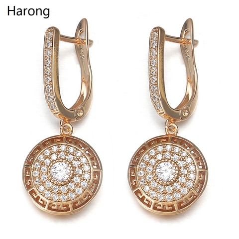 Cuivre luxe haute qualité Zircon cristal boucles d'oreilles goutte doré creux rond mode esthétique boucle d'oreille pour femme bijoux cadeau ► Photo 1/4