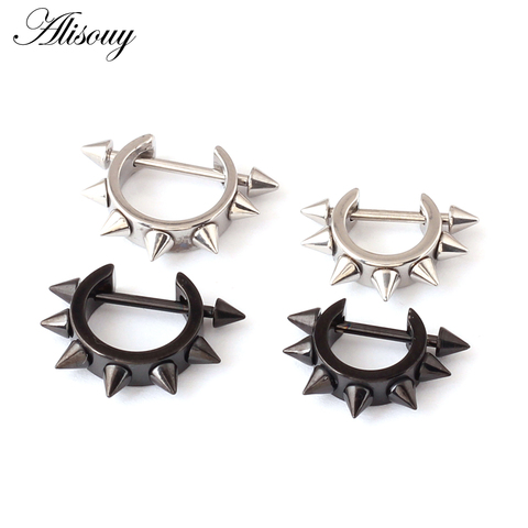 2 pcs D en forme de Punk Rock Hommes femmes Conique Transitoire Rivet Oreille Hoop Boucles D'oreille ► Photo 1/5