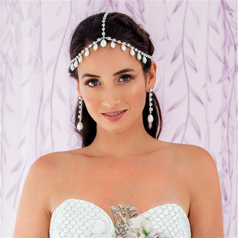 Luxueux casque strass cristal cheveux chaîne femmes 2022 décoration de cheveux simulé perle bandeau mariée mariage cheveux bijoux ► Photo 1/5