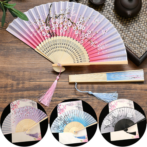 Éventail en soie pliable de Style japonais chinois, pour la maison, ornements à motifs artistiques, cadeau artisanal, pour la danse de mariage ► Photo 1/6