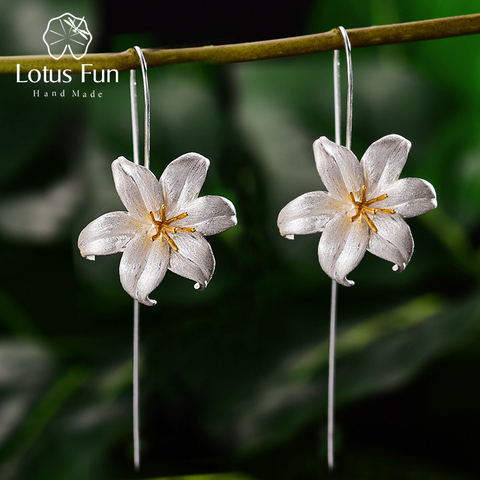 Lotus Fun 18K or lys fleur balancent boucles d'oreilles réel 925 en argent Sterling à la main concepteur Bijoux fins boucles d'oreilles pour femmes Bijoux ► Photo 1/6