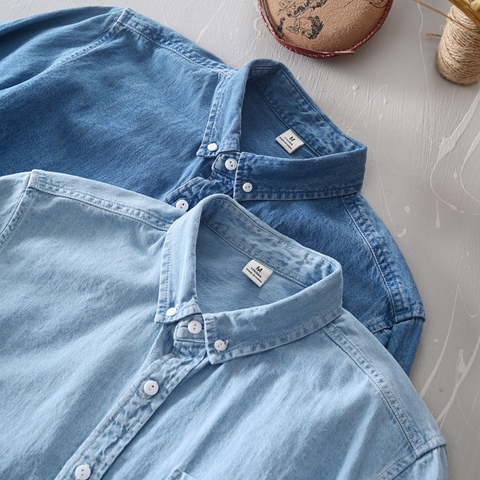 Nouveau classique décontracté bleu Denim chemise printemps automne confortable mince solide hauts pour hommes vêtements à manches longues doux jean chemises ► Photo 1/6