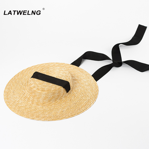 Chapeau de paille à large bord pour femmes, Long ruban, chapeaux de plage, mode, déguisement d'été, pare-soleil, dropshipping, vente en gros ► Photo 1/5