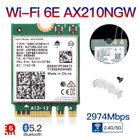 Carte réseau Wi-Fi 802.11AX, 6 AX200, 2.4Gbps, Intel 8265NGW/9260AC, M.2 NGFF, sans fil, double bande, pour ordinateur ► Photo 1/6