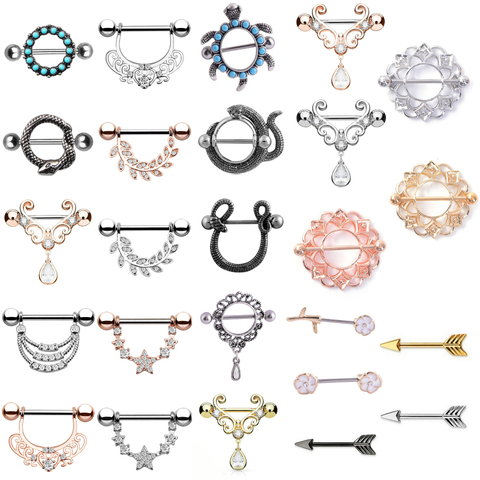 Mode corps Piercing gemme pavé cercle bouclier Piercing anneaux corps bijoux pour femmes filles nouveau Piercing mamelon femmes ► Photo 1/6