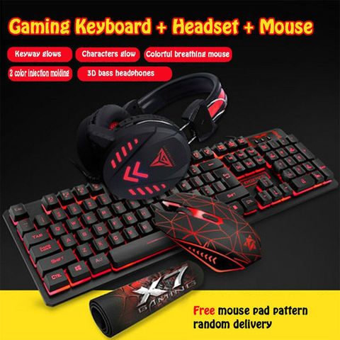 4 pièces/ensemble K59 clavier USB filaire éclairé tapis de souris de jeu rétro-éclairage casque L4MD ► Photo 1/6