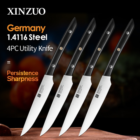 XINZUO couteau utilitaire 5 ', à haute teneur en carbone allemand 1.4116, couteau de cuisine en acier inoxydable, rasoir durable, lame tranchante avec manche en ébène ► Photo 1/6