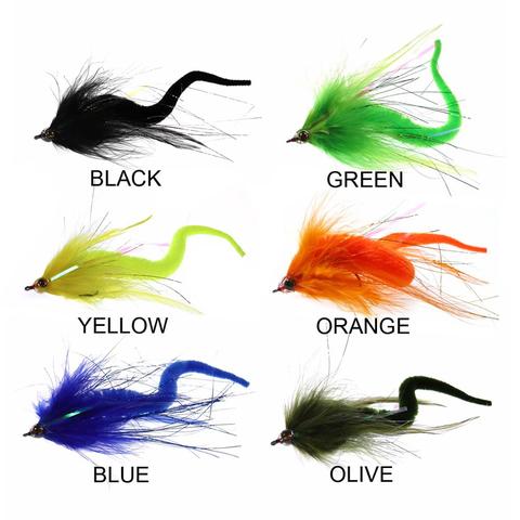 1PC/2 pièces #2/0 Dragontail banderoles mouches pour bar maskinongé brochet pêche leurres eau salée grand jeu Baitfish mouche 6 couleurs ► Photo 1/6