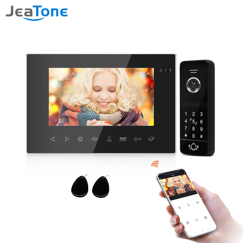 Jeatone-interphone vidéo filaire avec 7 pouces, interphone de porte wi-fi, interphone vidéo filaire avec sonnette infrarouge, prise en charge pour déverrouillage pour contrôle d'accès à la maison ► Photo 1/6