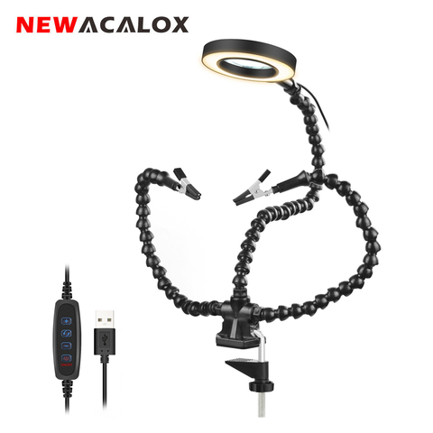 NEWACALOX-Base de pince à souder pour les mains à souder, outil à souder troisième main avec loupe éclairée 3x LED ► Photo 1/6