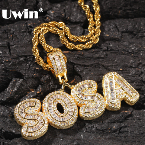 UWIN-breloque personnalisée en Zircon cubique glacé, petite Baguette, lettres initiales, collier avec mots, chaîne de Tennis de 4mm CZ, bijoux ► Photo 1/6