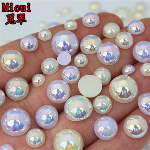 Mélange de perles demi-rondes AB couleur dos plat, artisanat ABS, Imitation de perles, strass acryliques, perles de Scrapbook 3D Non correcteurs pour Nail Art ► Photo 1/6