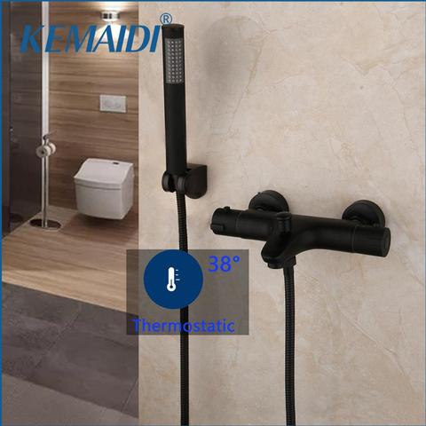 KEMAIDI robinets de baignoire noir mat mitigeur thermostatique robinet température constante mitigeur de douche ensemble de douche de bain à main ► Photo 1/6