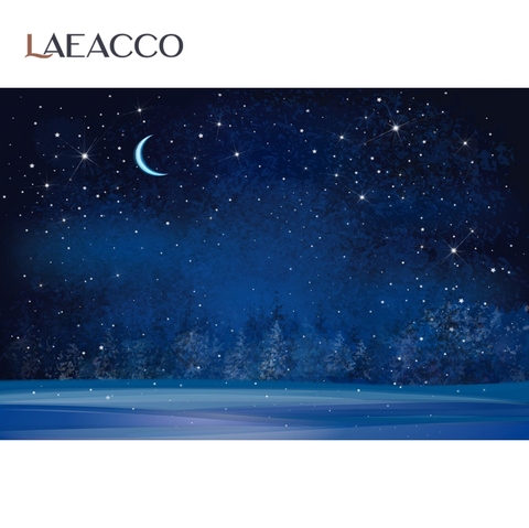 Laeacco bleu foncé ciel lune paillettes étoile arbre forêt neige enfant Portrait nuit scénique photographie arrière-plan Photocall Photo Studio ► Photo 1/6