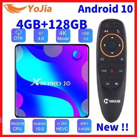 Smart box TV sous Android 10.0 avec 4 Go de RAM, boîtier multimédia avec processeur RK3318, ROM 128 Go, format 4K, Bluetooth 4.0, double bande Wifi 5,8 GHz, décodeur ► Photo 1/6