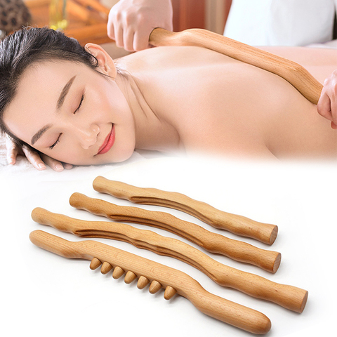 4 pièces grattage bâton hêtre bois dos épaule cou taille jambe Massage outils gros brûleur méridien brosse mince cellulite masseur tige ► Photo 1/6