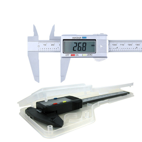 Numérique LCD Vernier pied à coulisse en plastique Fiber de carbone 150mm 0.1mm règle outil de mesure argent 6 pouces jauge électronique Vernier coulisse ► Photo 1/6