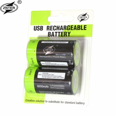 Batteries rechargeables originales de la taille D de batterie de polymère de lithium de ZNTER 1.5V 6000MAH chargeant par la cellule de câble d'usb pour le four de cuisinière à gaz ► Photo 1/5