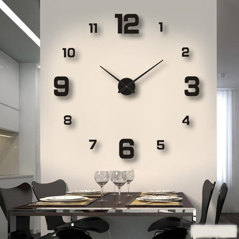 2022 Design moderne grande Horloge murale 3D bricolage Quartz horloges mode montres acrylique miroir autocollants salon décor à la maison Horloge ► Photo 1/6