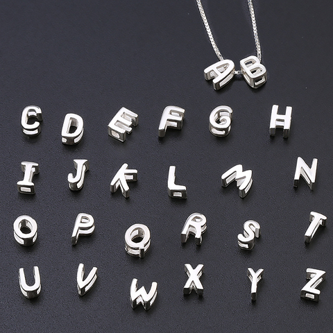 1 pièces 925 argent sterling lettre perles argent breloques A-Z bricolage perles en vrac lettre alphabet initiale perles fit femmes Bracelet fabrication ► Photo 1/6