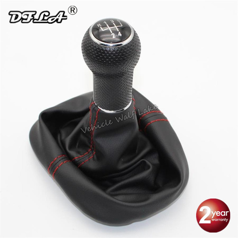 Levier de vitesse pour Seat Leon 2000 2001 Toledo 1999 2000 2001, 5 vitesses, trou de 23mm, bouton de changement de vitesse en cuir, ligne rouge ► Photo 1/6