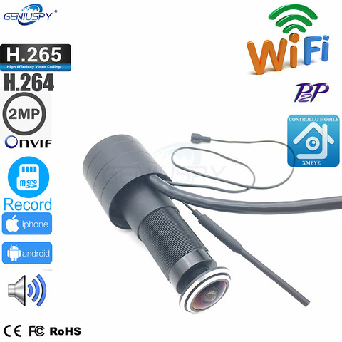 XMEYE vidéo Audio 1080P HD H.265 P2P 2.1mm FishEye lentille CCTV sécurité judas porte oeil Wifi porte judas caméra TF fente pour carte ► Photo 1/6