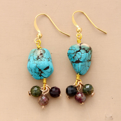 Boucles d'oreilles pendantes en Tourmaline turquoise pour femmes, bijoux Hyperbole, cadeaux pour maman et femme ► Photo 1/4