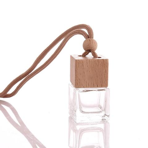 Bouchon en bois cubique perles parfum huile essentielle voiture parfum bouteille rechargeable bouteille vide bouteille en verre assainisseur d'air suspendus décor ► Photo 1/6