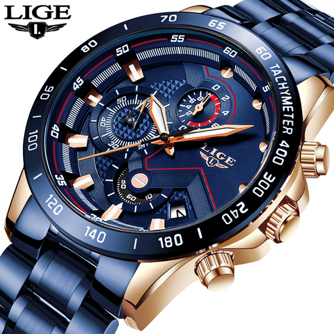 LIGE – Montre avec dessus en acier inoxydable pour homme, chronographe à quartz, de marque luxueuse, de style sportif, à la mode, horloge masculine, nouveauté 2022 ► Photo 1/6