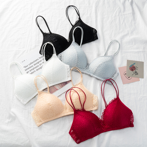 Soutien-gorge en dentelle pour femmes, Sexy, Bralette florale, sans fil, sous-vêtements féminins, bonnet A B, Lingerie douce, couleur unie, brassière Ultra-mince ► Photo 1/6