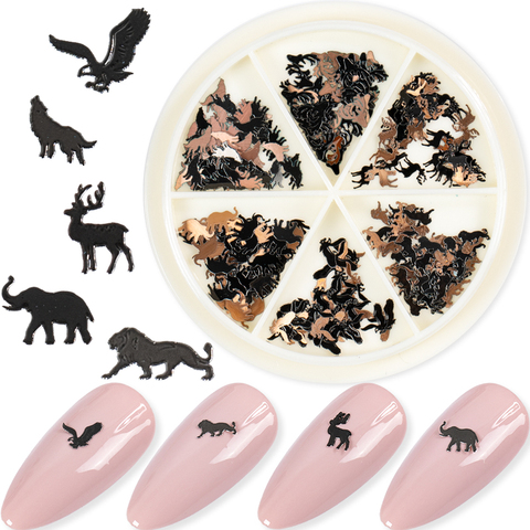 Breloque en métal pour Nail Art, 240 pièces/roue, mélange 6 Pop Animal Lion Wlof Eagle Buck, paillettes de décoration en alliage, ornements de tranche, manucure DIY ► Photo 1/5