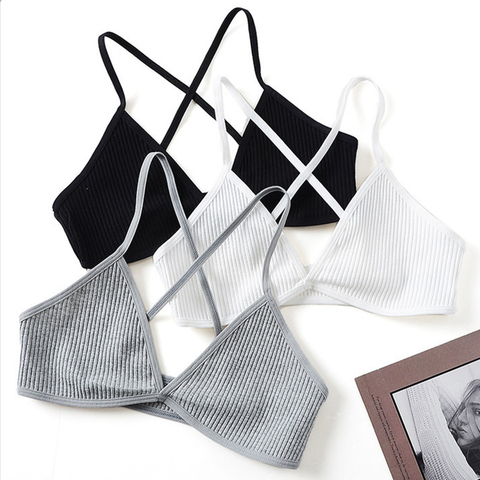 Soutien-gorge confortable en coton pour femmes, mince, de Style français, Sexy, plongeant en V, coupe triangulaire, croix, beauté, dos, petite taille ► Photo 1/6