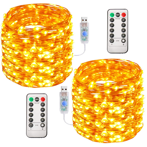 Guirlande lumineuse LED en fil de cuivre de 1/2/5/10M, alimentation USB, 8modes, guirlande féerique pour vacances, noël, nouvel an, mariage, fête, décoration ► Photo 1/6