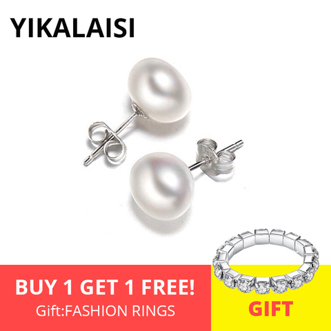 YIKALAISI-boucles d'oreilles en argent Sterling 925, bijoux pour femmes, perles oblatées naturelles, eau douce Simple, 7-8-9-10mm ► Photo 1/6