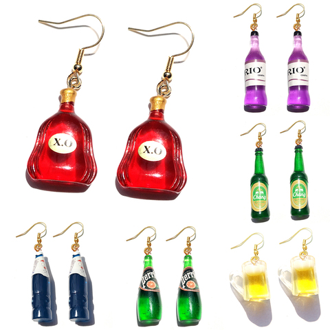 Boucles d'oreilles en résine pour femmes, faites à la main, mignonnes, faites à la main, cadeau pour filles, goutte d'oreille, vin, bière ► Photo 1/6