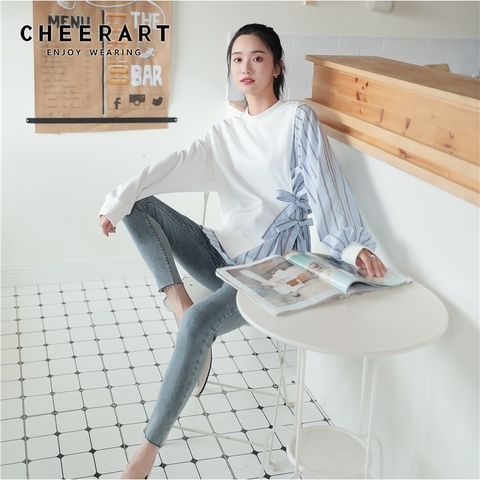 Cheerart-Sweat-shirt pour femmes, vêtement de styliste à rayures Patchwork, collection Sweat à capuche et manches longues, avec cravate latérale, collection décontracté ► Photo 1/6