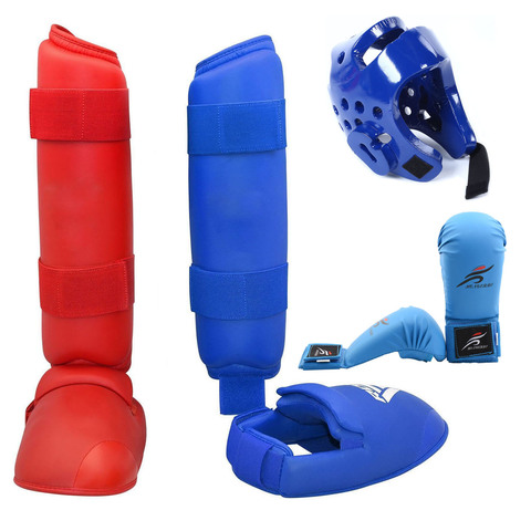 Masque de karaté Glvoes Taekwondo pour enfants et adultes, casque de combat, protection des jambes et des genoux, protège-tibias, coups de pied, équipement de combat MMA ► Photo 1/6