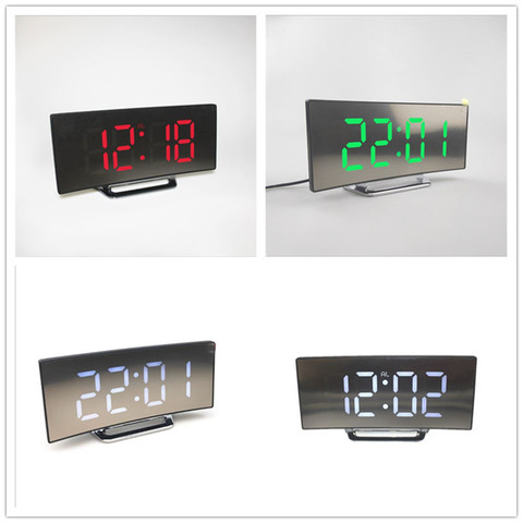 Horloge numérique à miroir multifonction, affichage de l'heure LCD, réveil de bureau, câble USB, réveil LED ► Photo 1/6