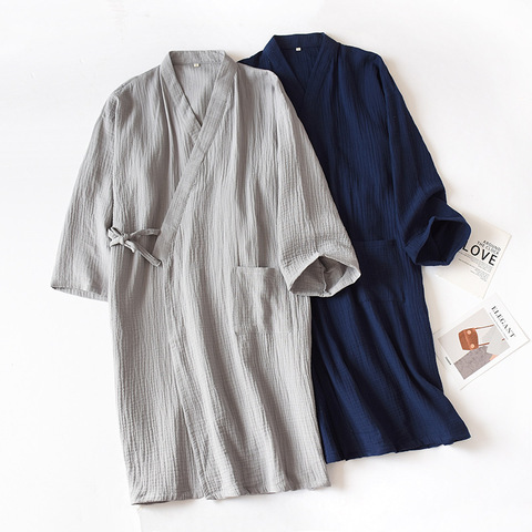 Automne 100% coton crêpe Robes femmes mince japonais Kimono peignoir solide demi Pijamas hauts de nuit robe de chambre ample et douce ► Photo 1/6