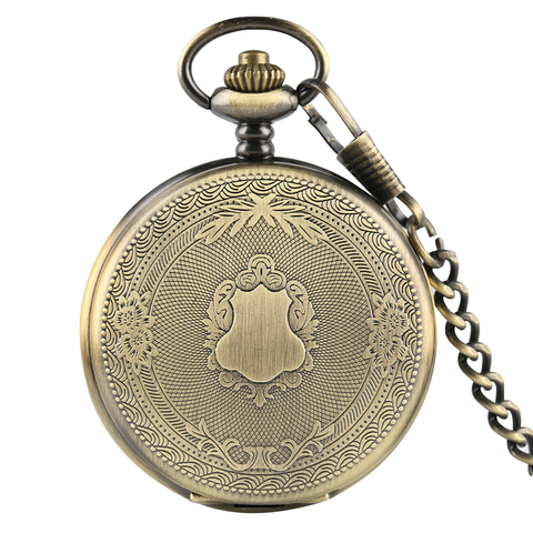 Couronne de sculpture en Bronze montre de poche à Quartz pendentif chaîne Fob chiffres romains horloge Antique heures hommes femmes cadeaux de noël Reloj Hombre ► Photo 1/6