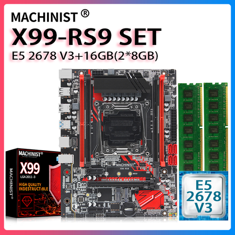 Carte mère X99 pour ordinateur de bureau, kit de composants comprenant un processeur xeon E5 2011 V3 LGA 2678 et une carte mère DDR4 16 go (2x8 go) de RAM X99-RS9 ► Photo 1/6