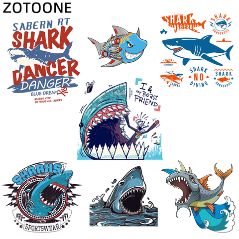 ZOTOONE – autocollants mignons en forme de requin, patchs de transfert de chaleur, pour vêtements garçon et fille, décoration avec des Appliques ► Photo 1/6