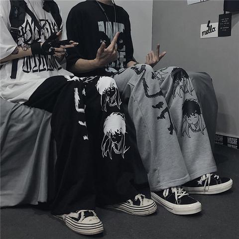 Harajuku Anime personnages mode modèle japonais hip hop jambe large pantalon femmes hommes décontracté streetwear taille élastique survêtement pantalon ► Photo 1/6