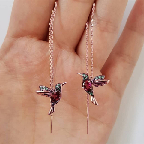 Huitan mignon coloré Birdie longue chaîne femmes balancent boucles d'oreilles danse fête fille accessoires de mode délicat petit oiseau boucles d'oreilles ► Photo 1/3