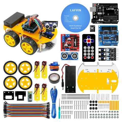 LAFVIN – Kit de voiture Robot intelligent comprenant une carte R3, un capteur ultrasonique, un Module Bluetooth pour Arduino pour UNO avec tutoriel ► Photo 1/6