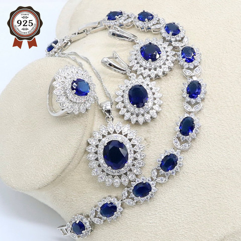 Zircon bleu naturel cristal blanc argent ensembles de bijoux pour les femmes fête boucles d'oreilles/pendentif/collier/anneaux/Bracelet ► Photo 1/6